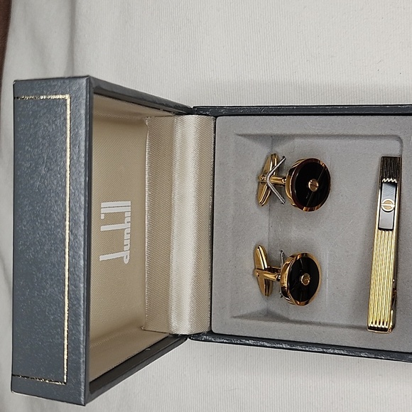 Dunhill cufflinks set Authentic gold plated with black enamel - Picture 2 of 14